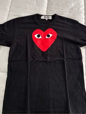 Comme des Garçons Black Tee with Red Heart Graphic- good condition size L